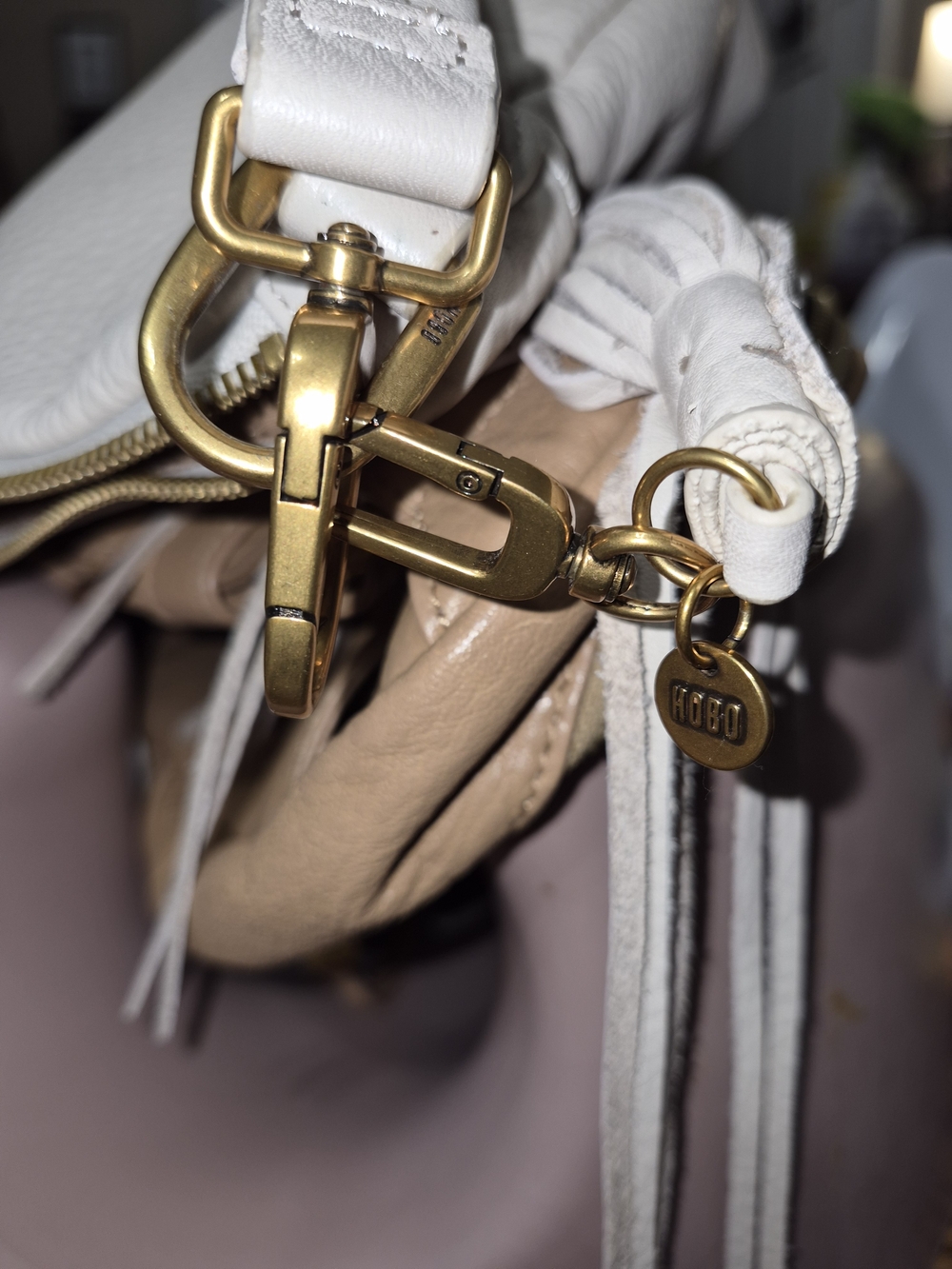 HOBO White and Tan Leather Shoulder Bag/Crossbody Lot with Gold Hardware